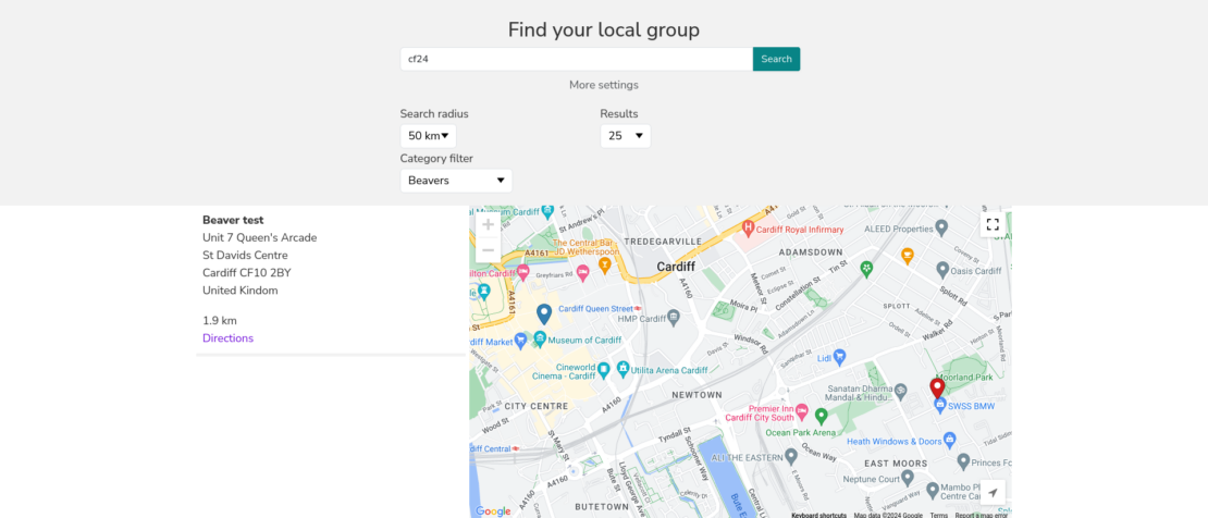Example image showing wp store locator plugin with Bootscout template.